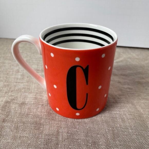 Kate Spade New York To The Letter Lenox "C" Initial Polka Dot Stripes Mug Cup - Picture 1 of 6